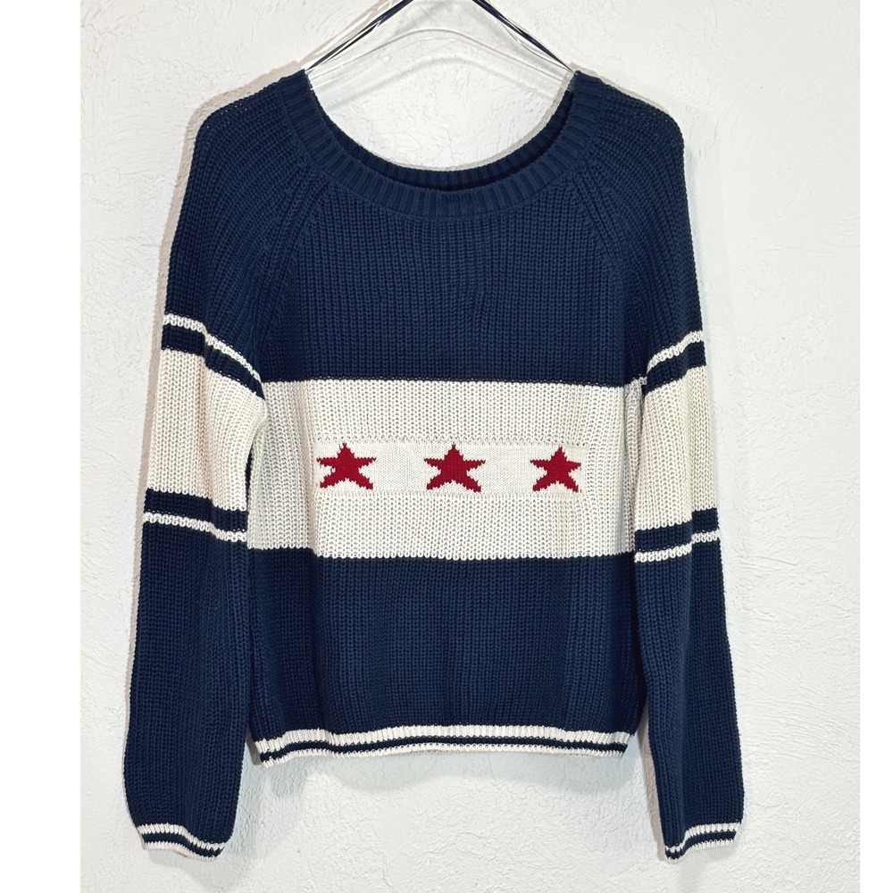 Vigoss - Y2K NEW Womens Medium Navy Combo Star Knit Patriotic Pullover Sweater